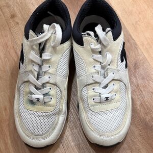 CHANEL White and Black Sneakers